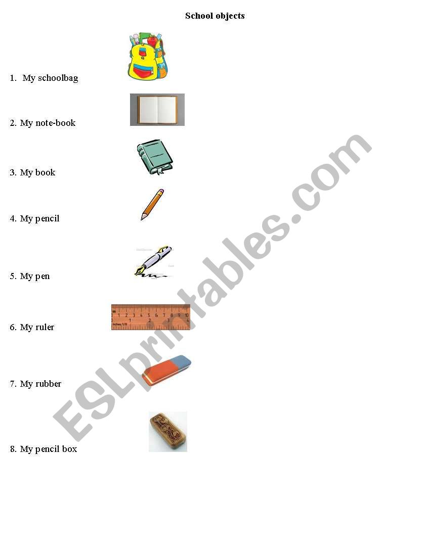 my school objects worksheet