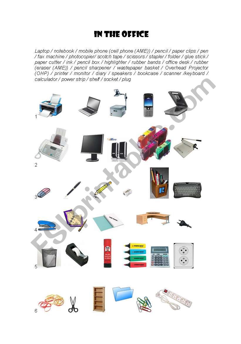 English worksheets: Office supplies