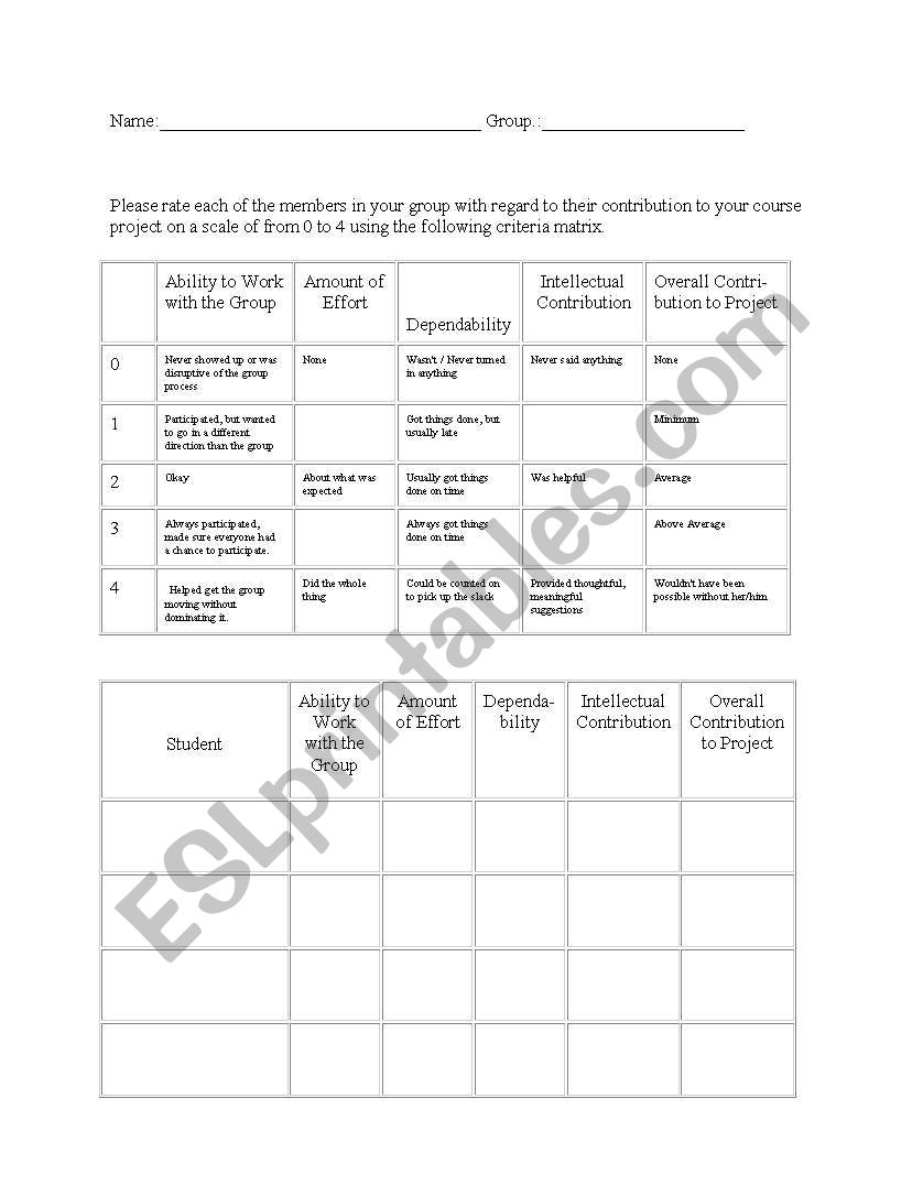Group Evaluation worksheet