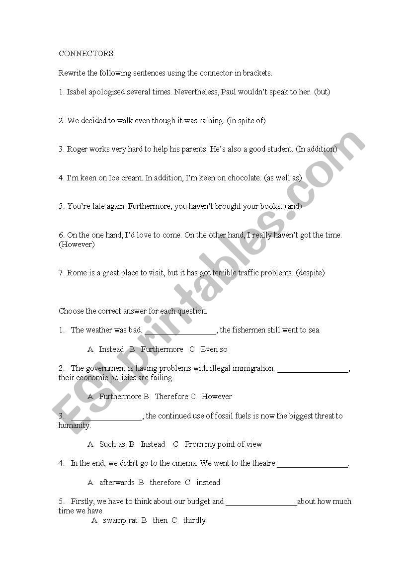 Connectors worksheet