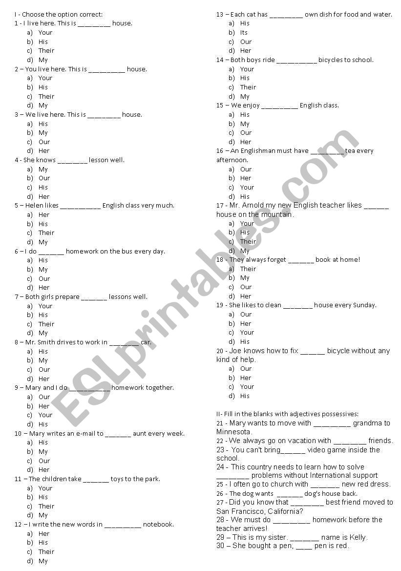 Possessive worksheet