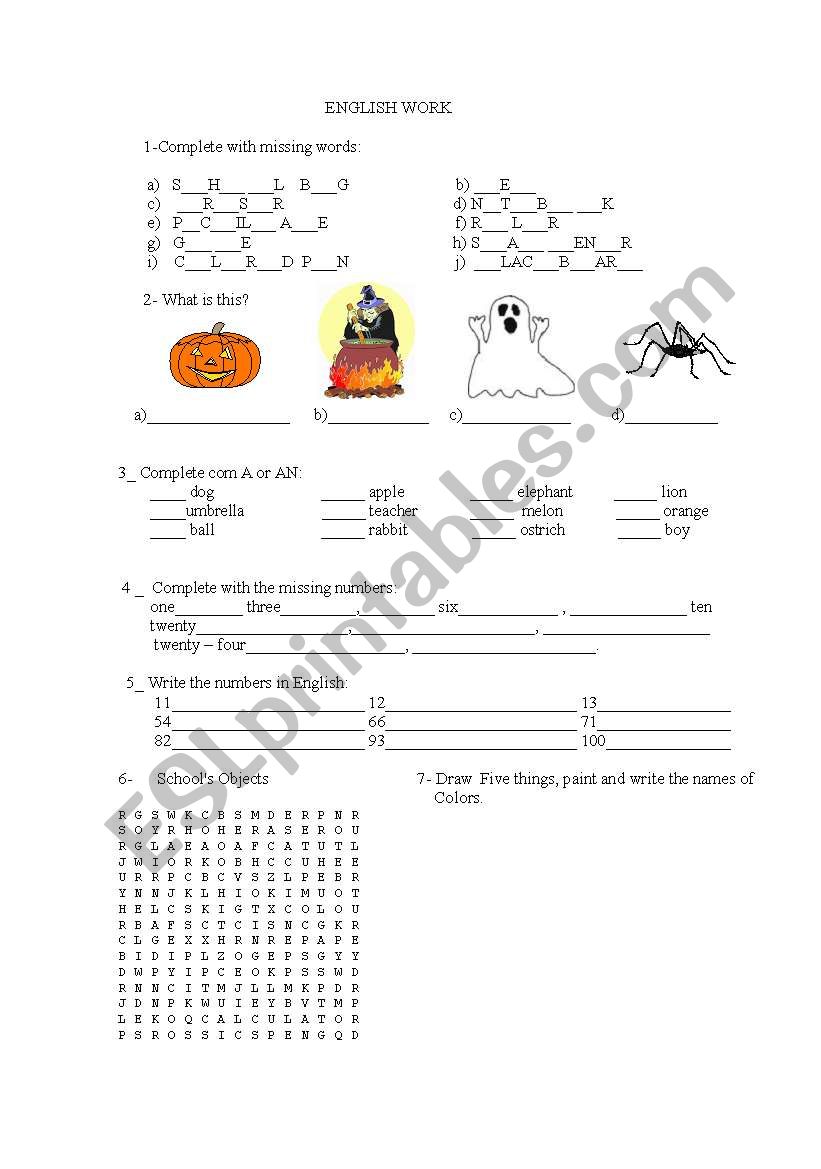 English Work worksheet