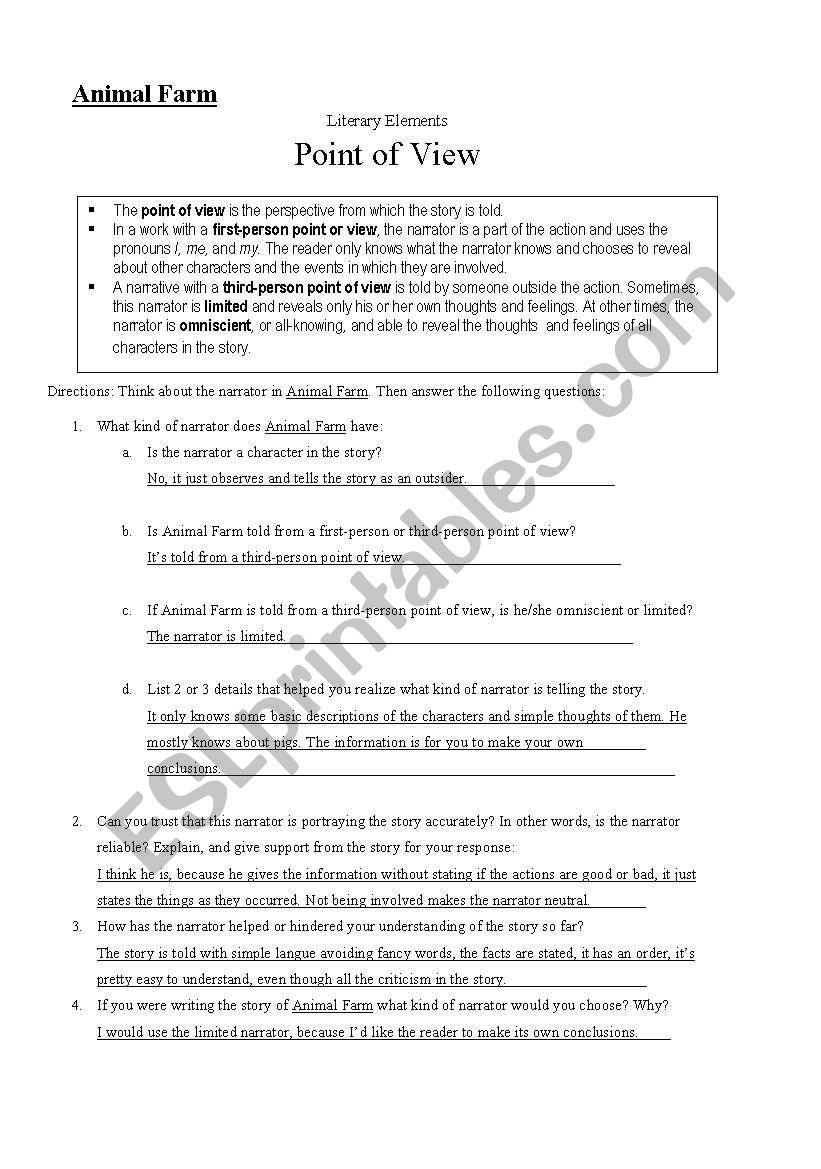 Animal Farm Literary Analysis ESL Worksheet By Alexafeehily21