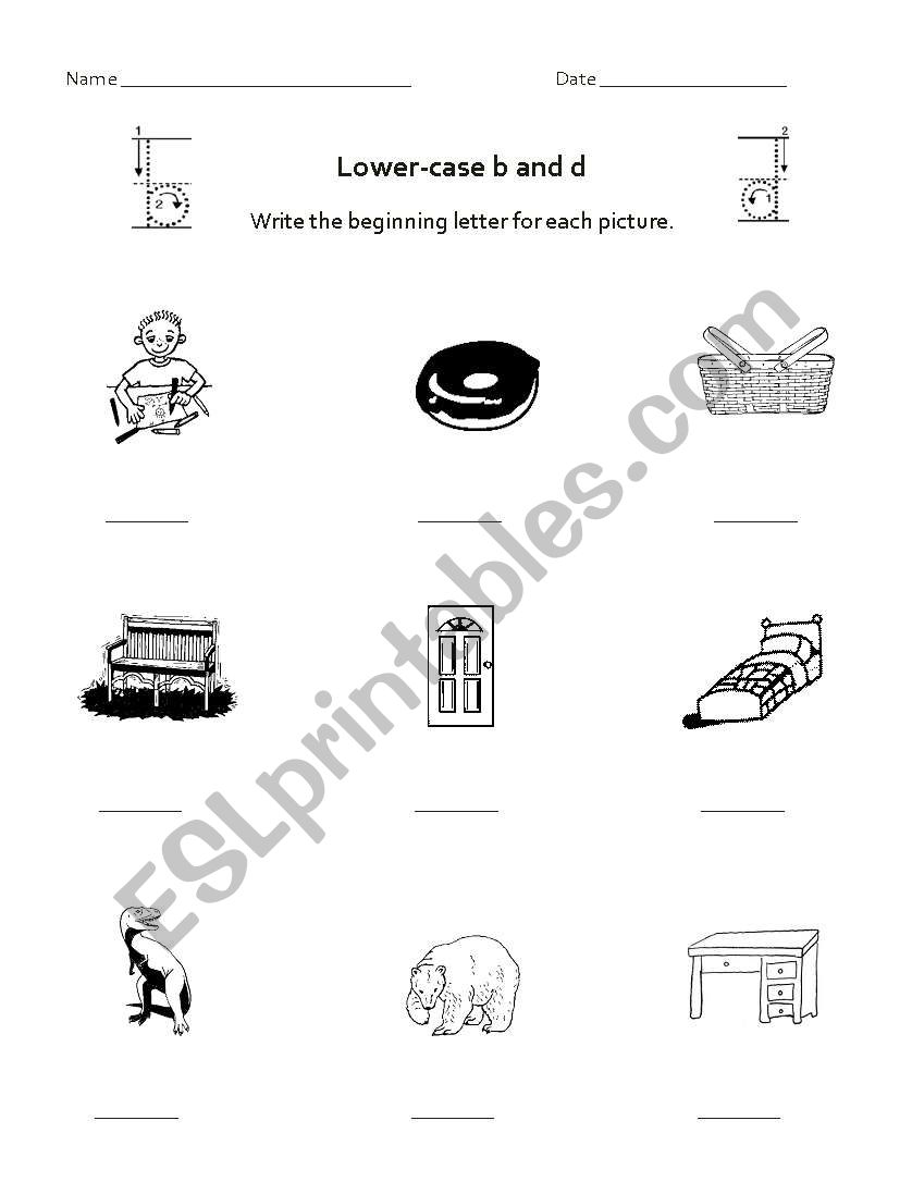 Lower case b and d worksheet