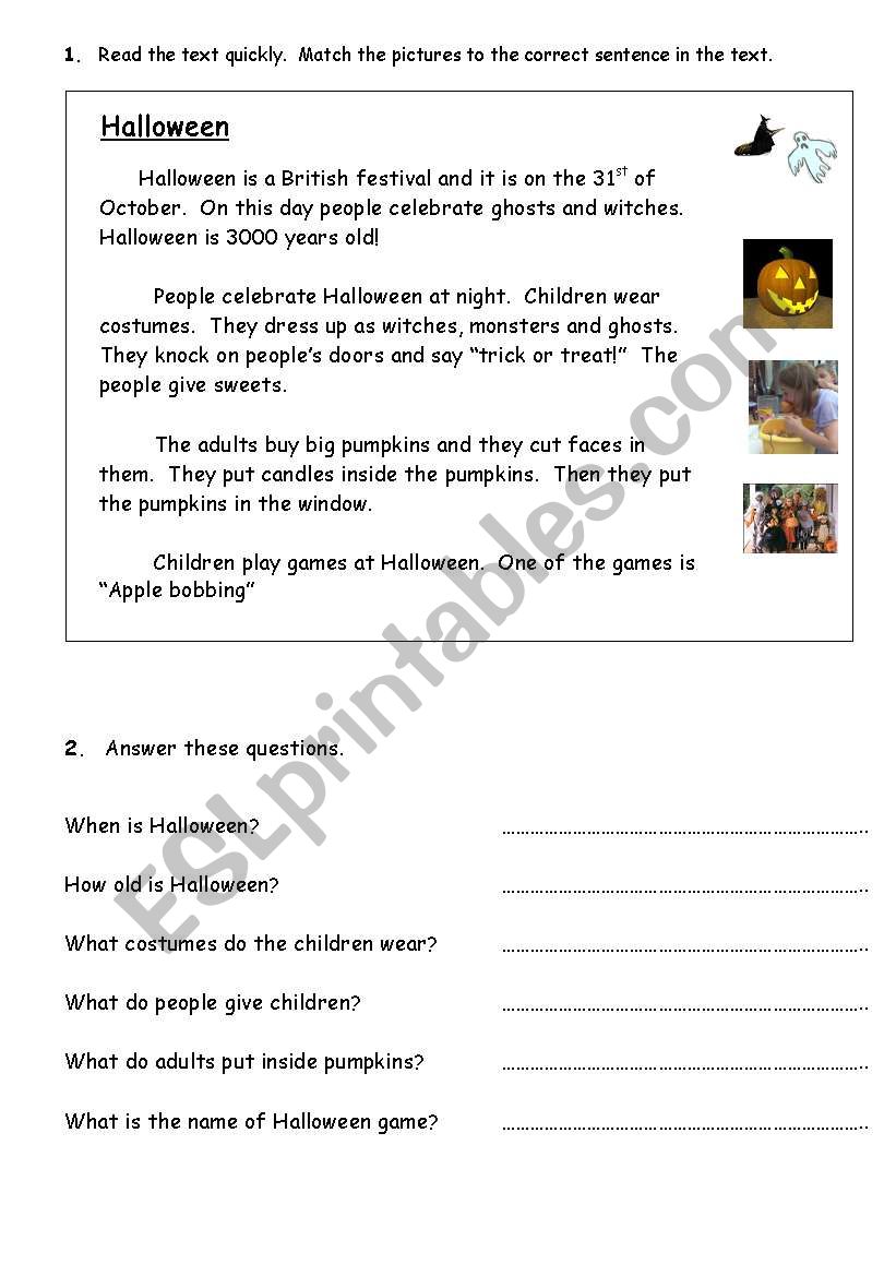 Halloween reading worksheet