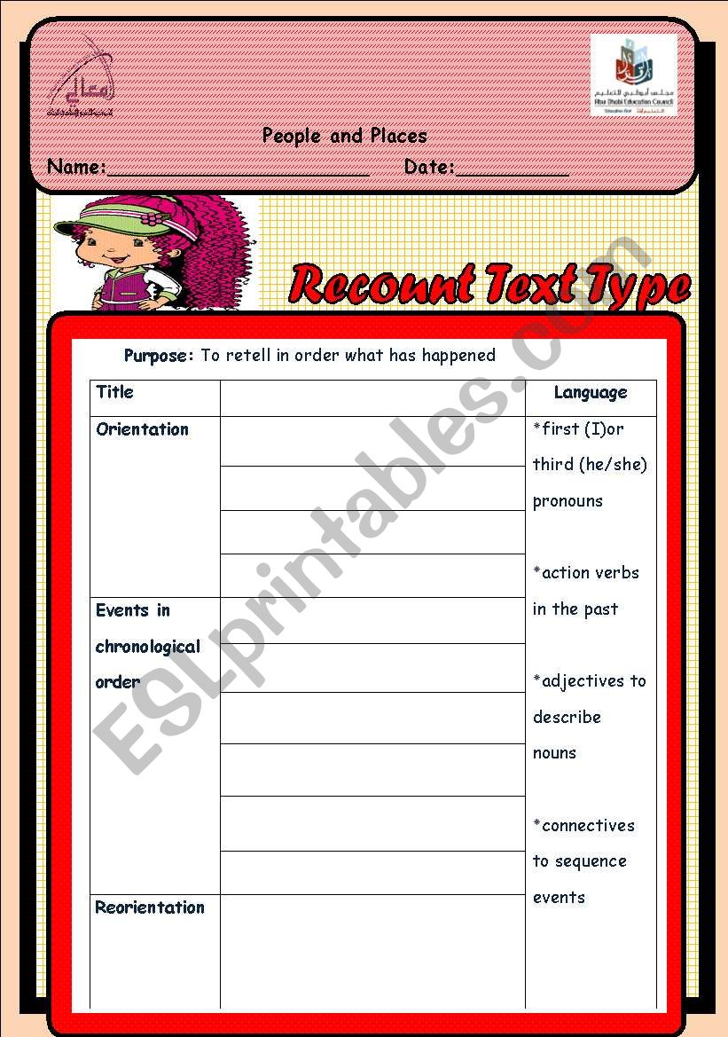 english worksheets recount text scaffold