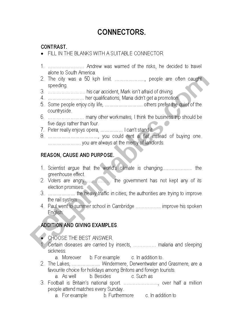 CONNECTORS worksheet