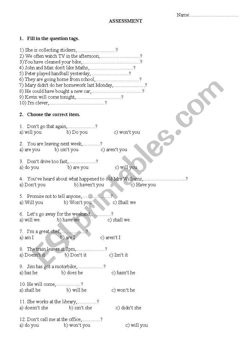 Question tags worksheet