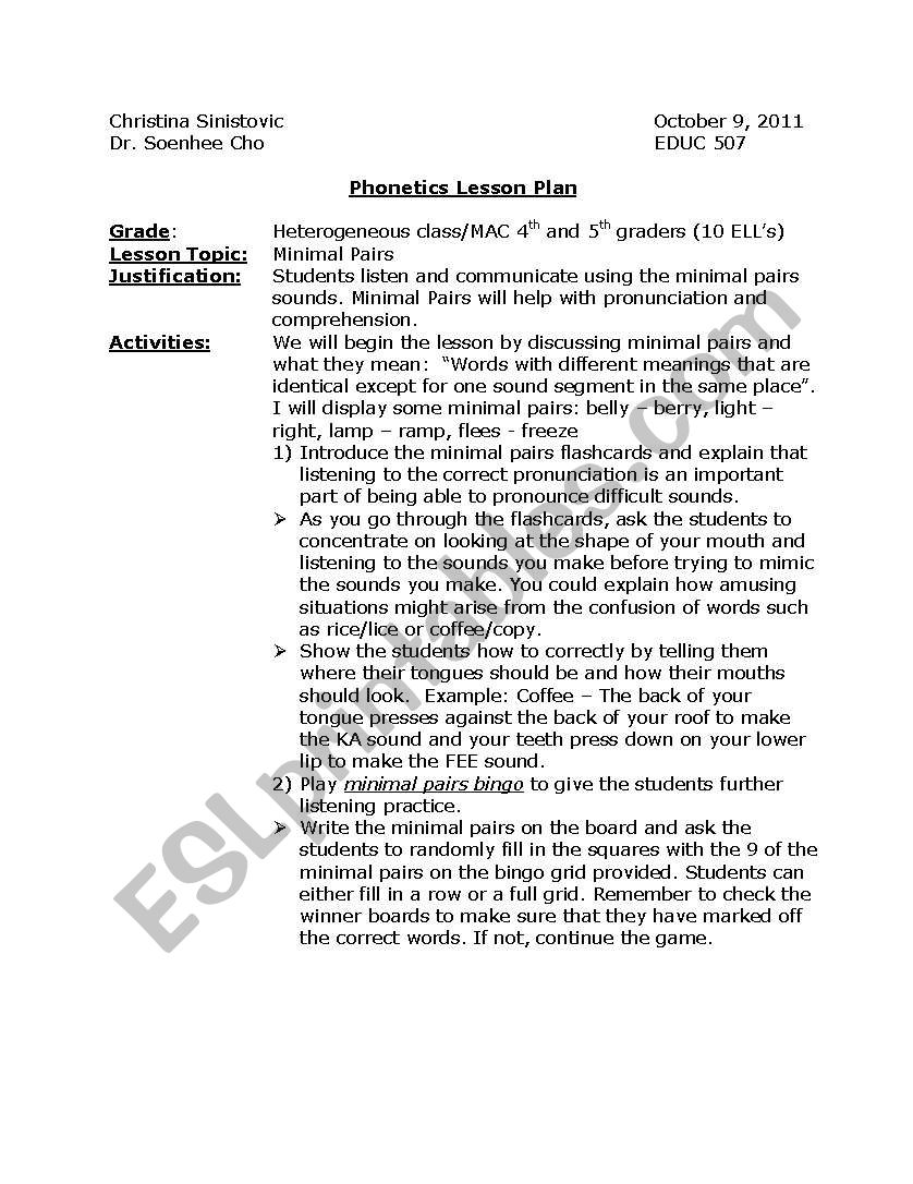 Phonetic Lesson Plan worksheet