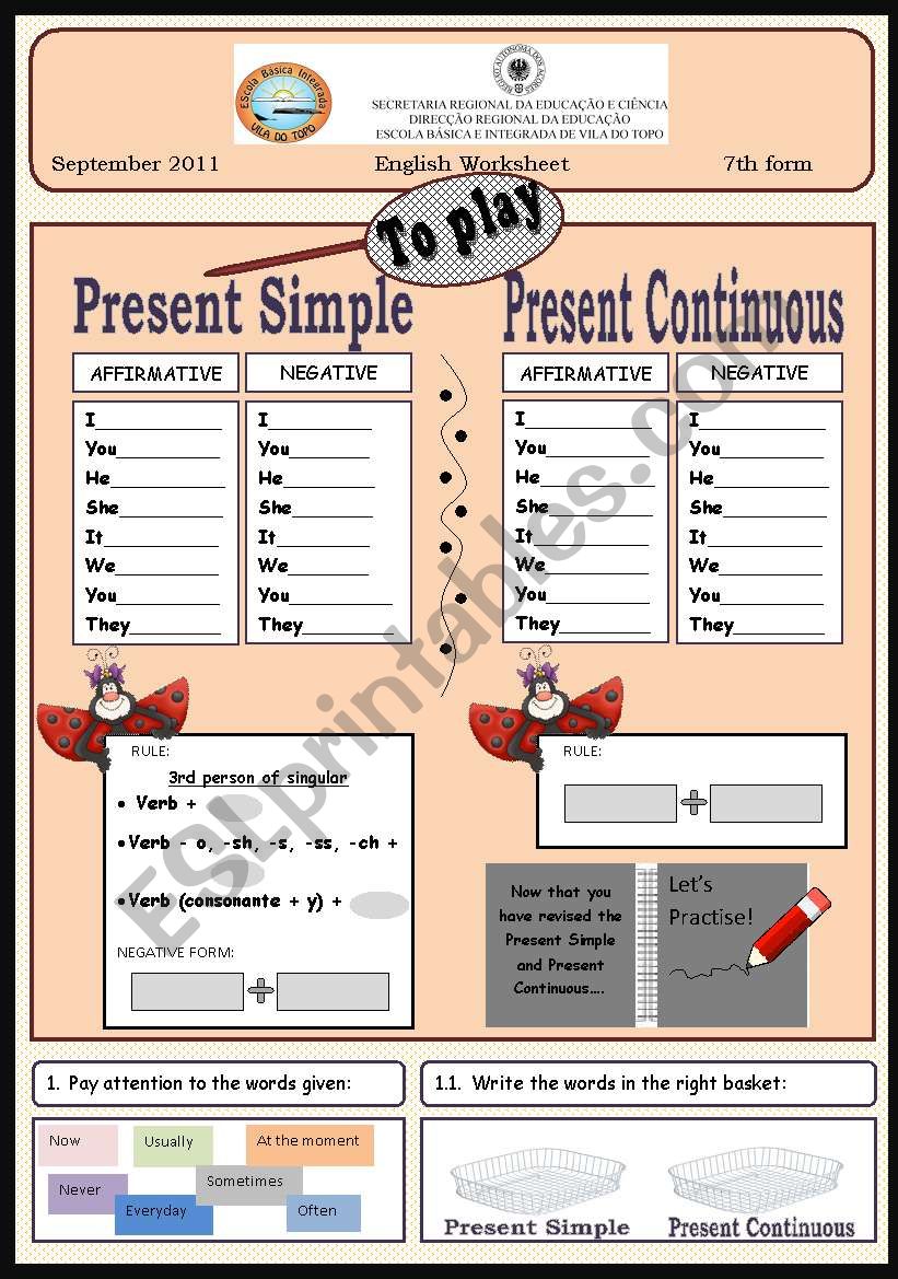 Present Simple Vs Present Continuous ESL Worksheet By SandraCBAlves