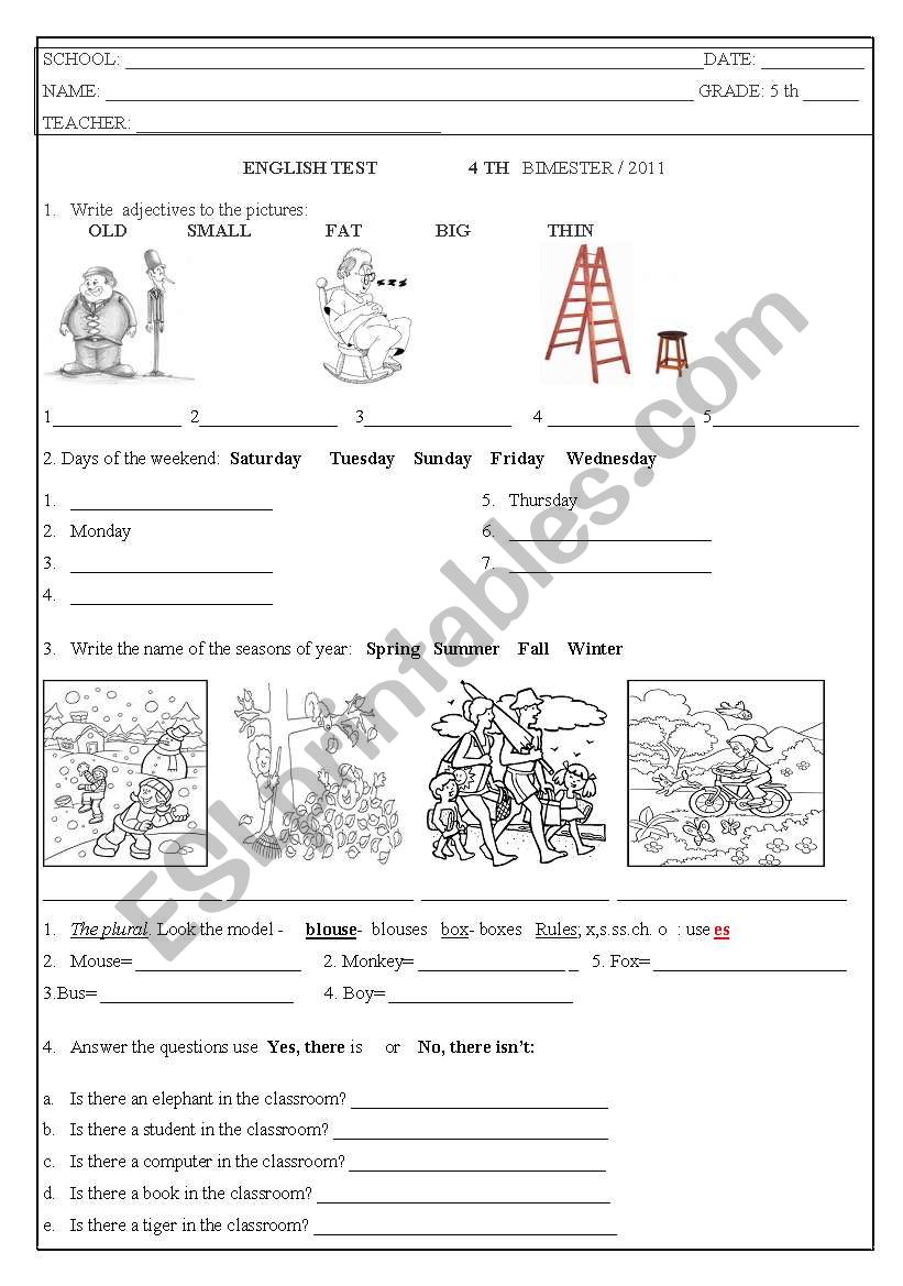 ENGLISH TEST worksheet