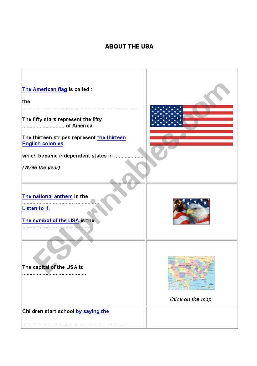 ABOUT USA worksheet