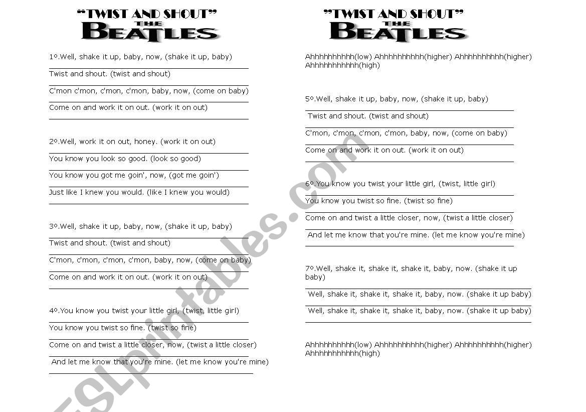 Twist and Shout worksheet