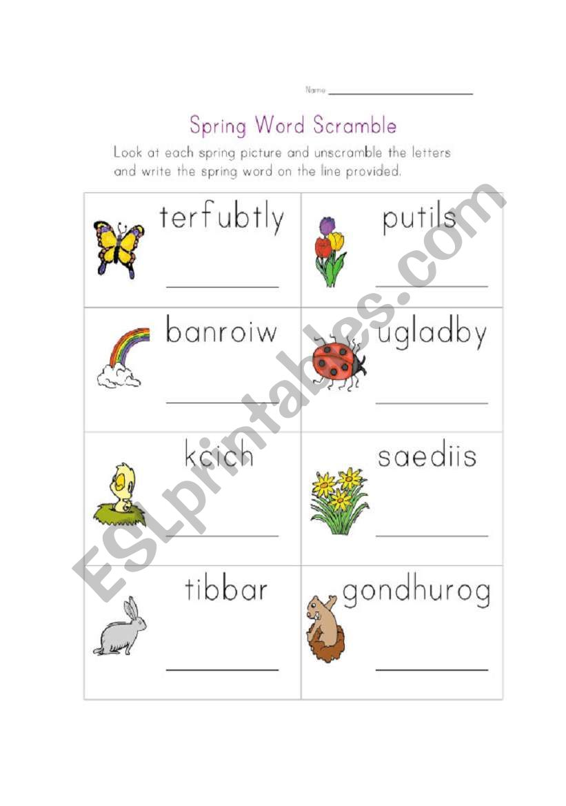 Spring Word Scramble worksheet