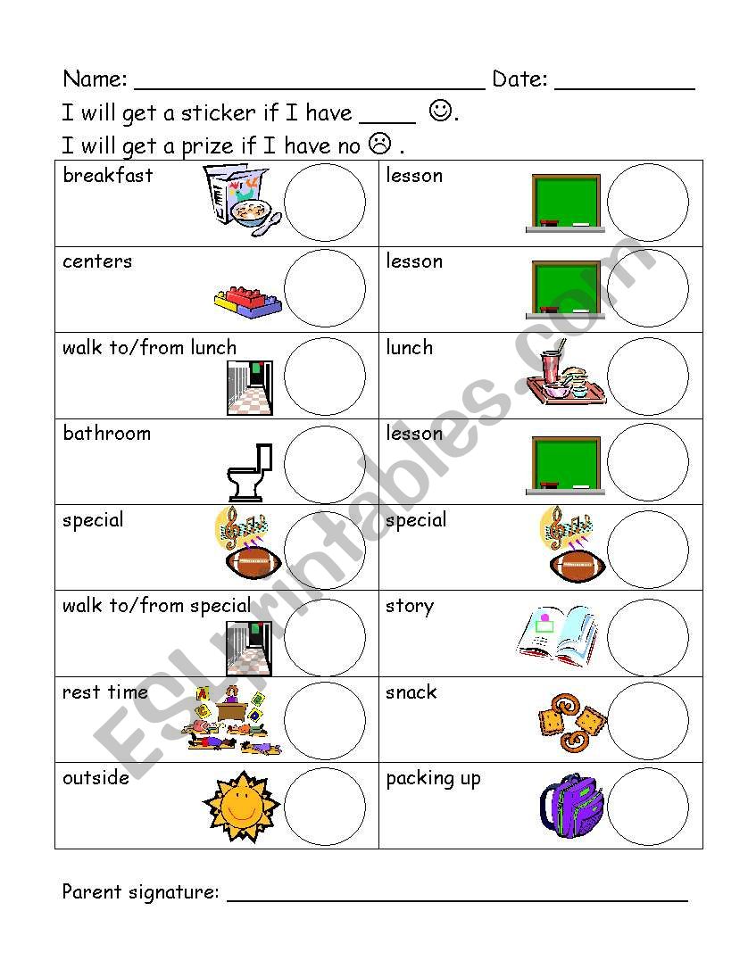 Behavior Chart from Awesome K Teachers Web site