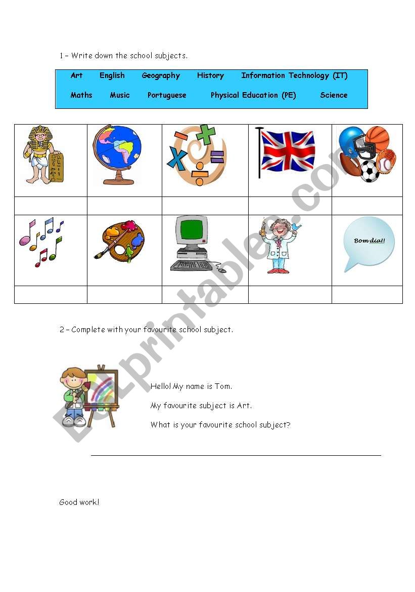 School Subjects worksheet