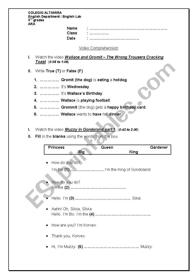 Gromit worksheet