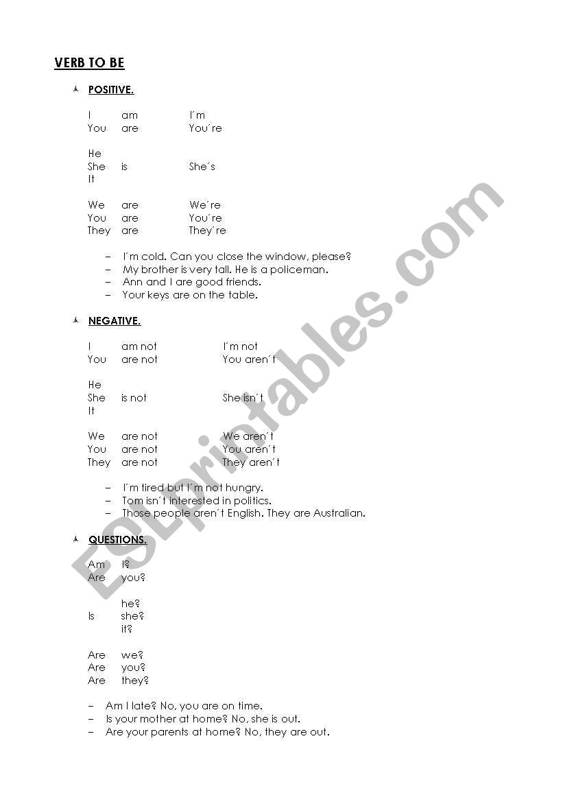 VERB TO BE worksheet