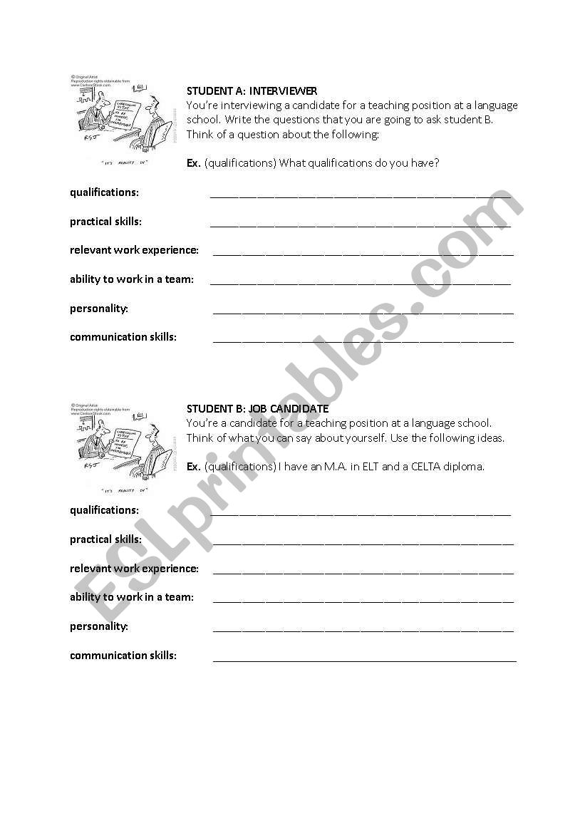 job interview worksheet