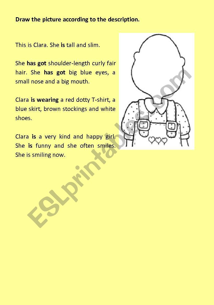 Descriptions drawing Activity ESL Worksheet By Danabentchik