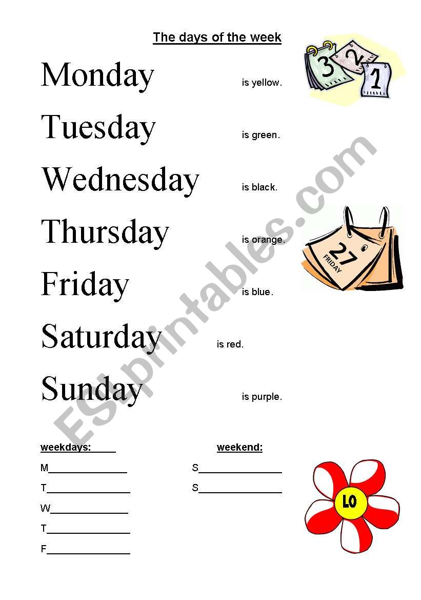 The days of the week worksheet