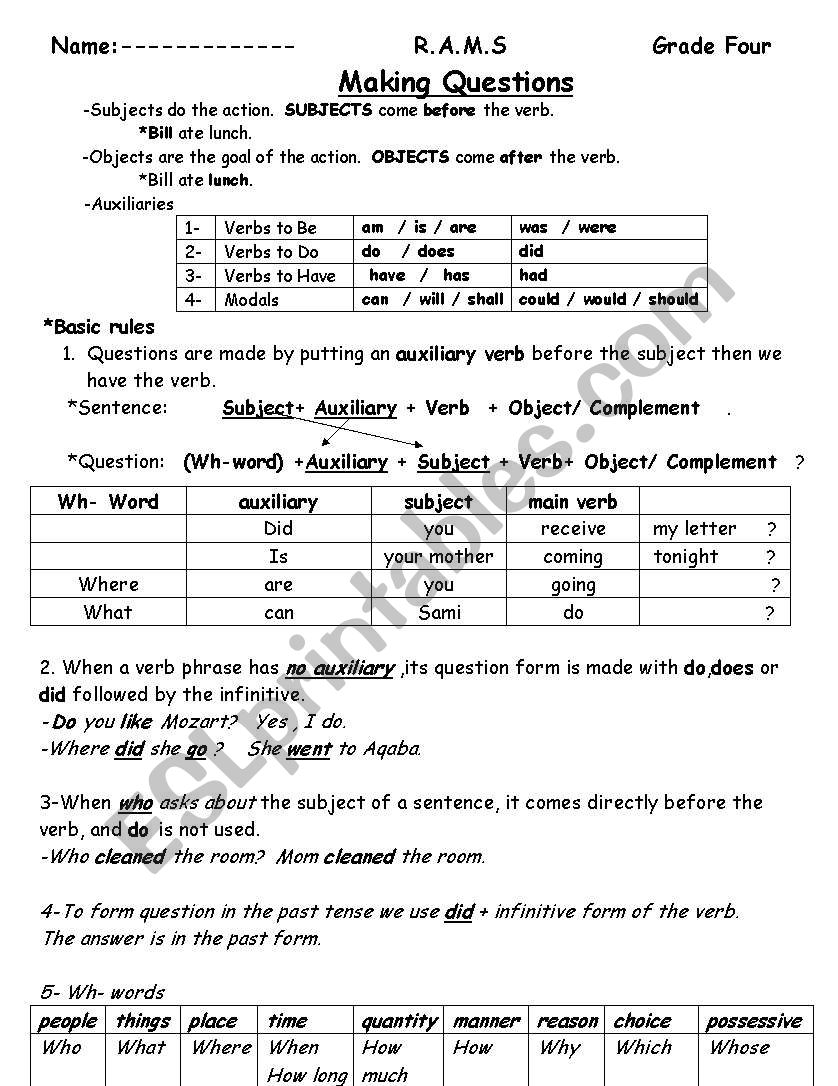 questions formation worksheet