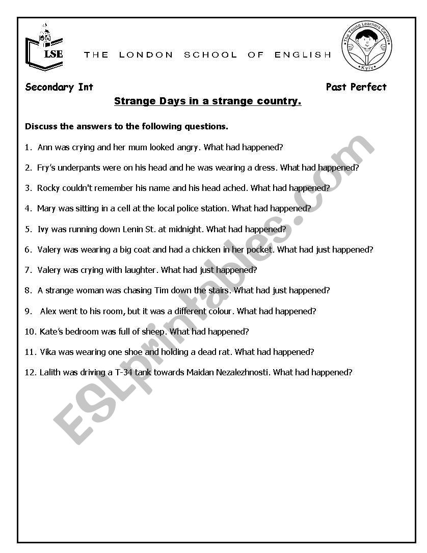 past perfect worksheet