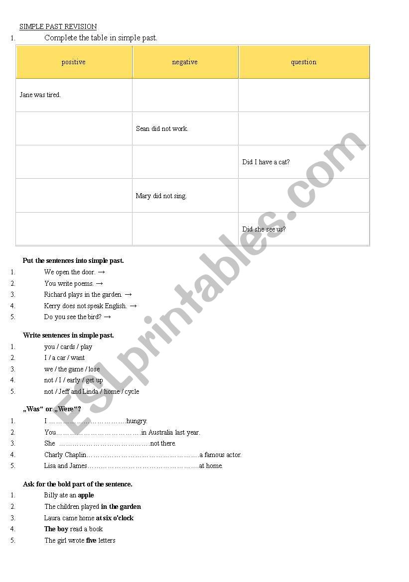 Simple Past Worksheet worksheet