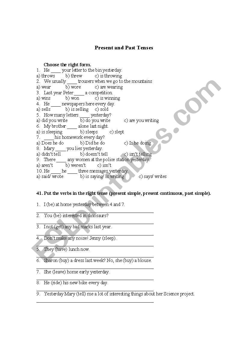 present and past tenses worksheet