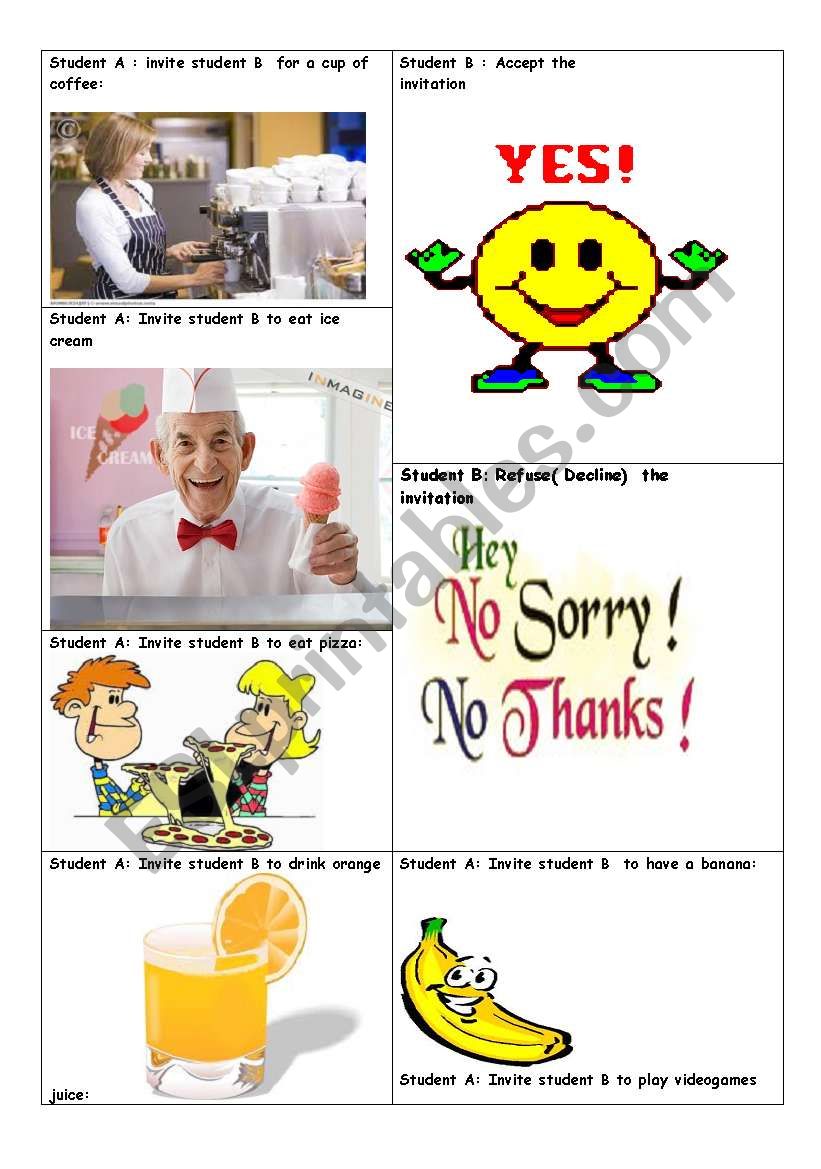 inviting , declining and accepting invitations - ESL worksheet by