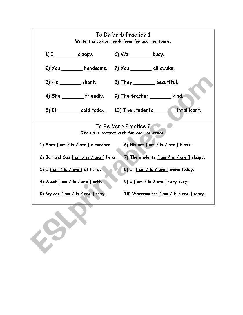 to be practice worksheet