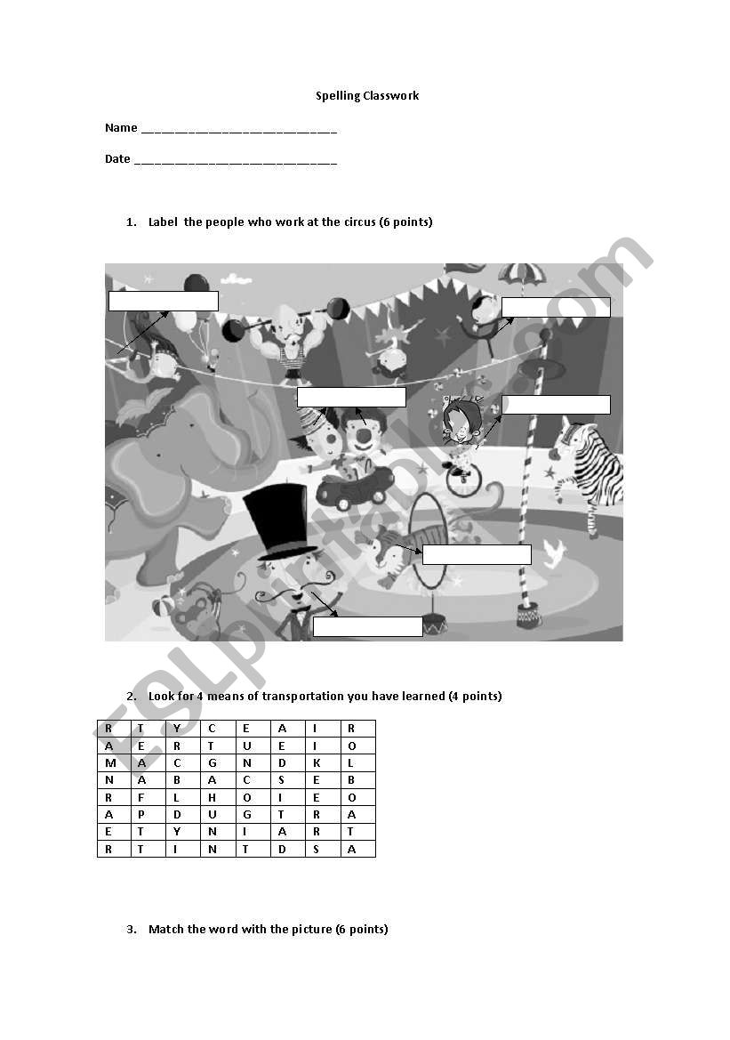 The circus worksheet