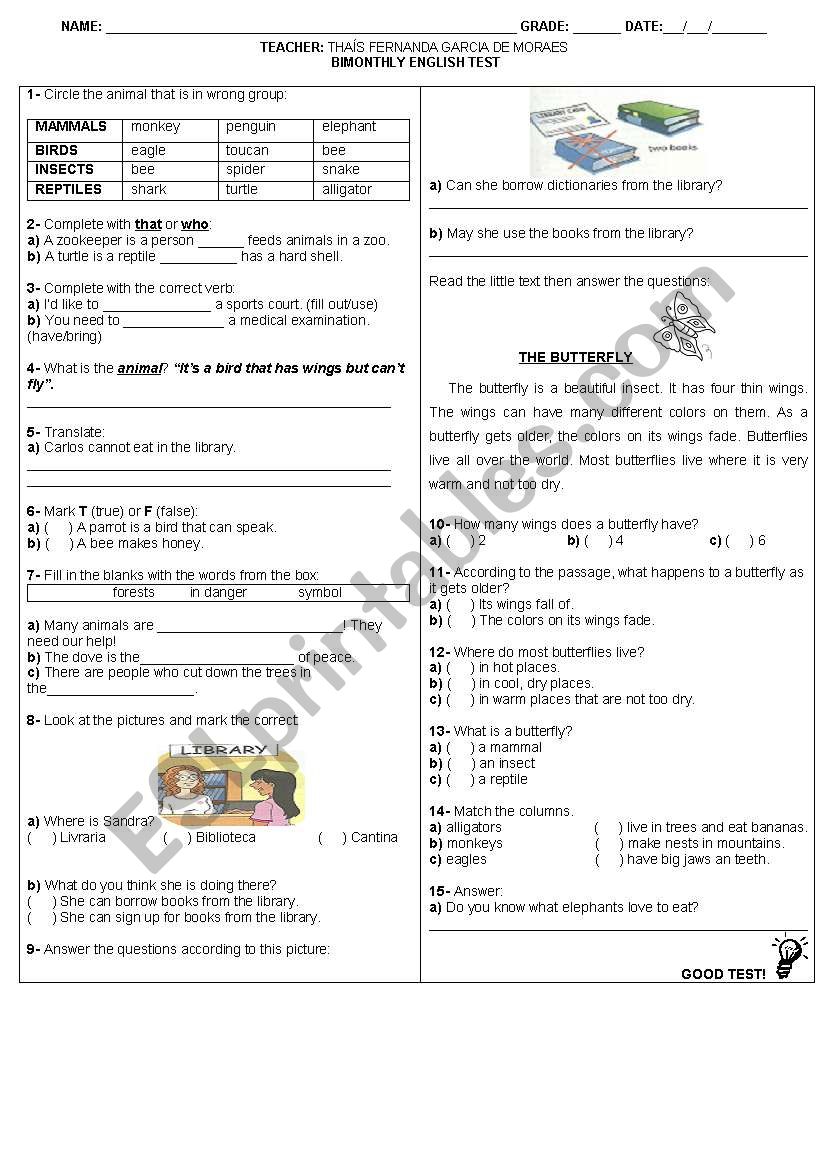 ENGLISH TEST worksheet