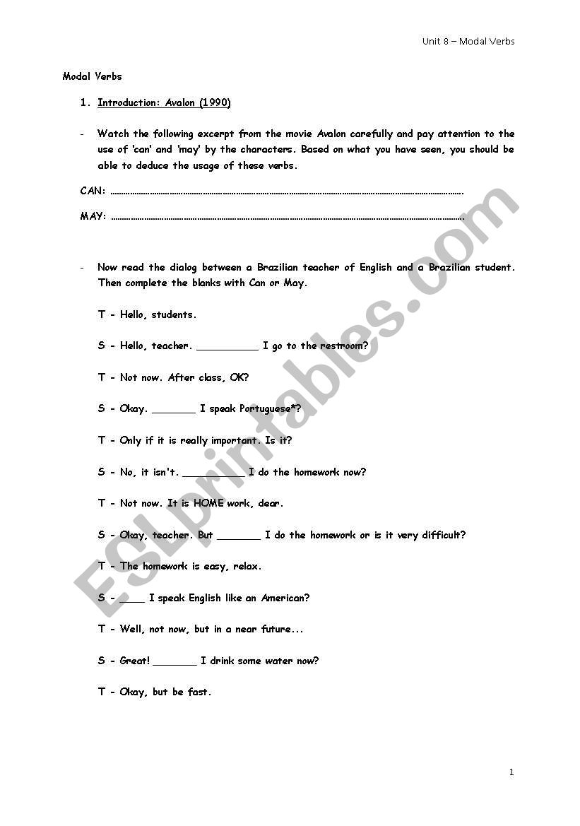 Modal Verbs worksheet