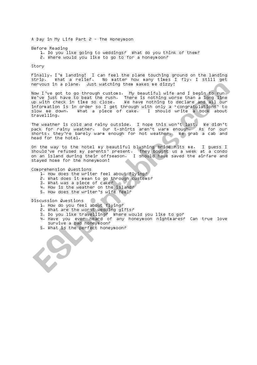 a-day-in-my-life-part-2-the-honeymoon-esl-worksheet-by-lostinkorea77