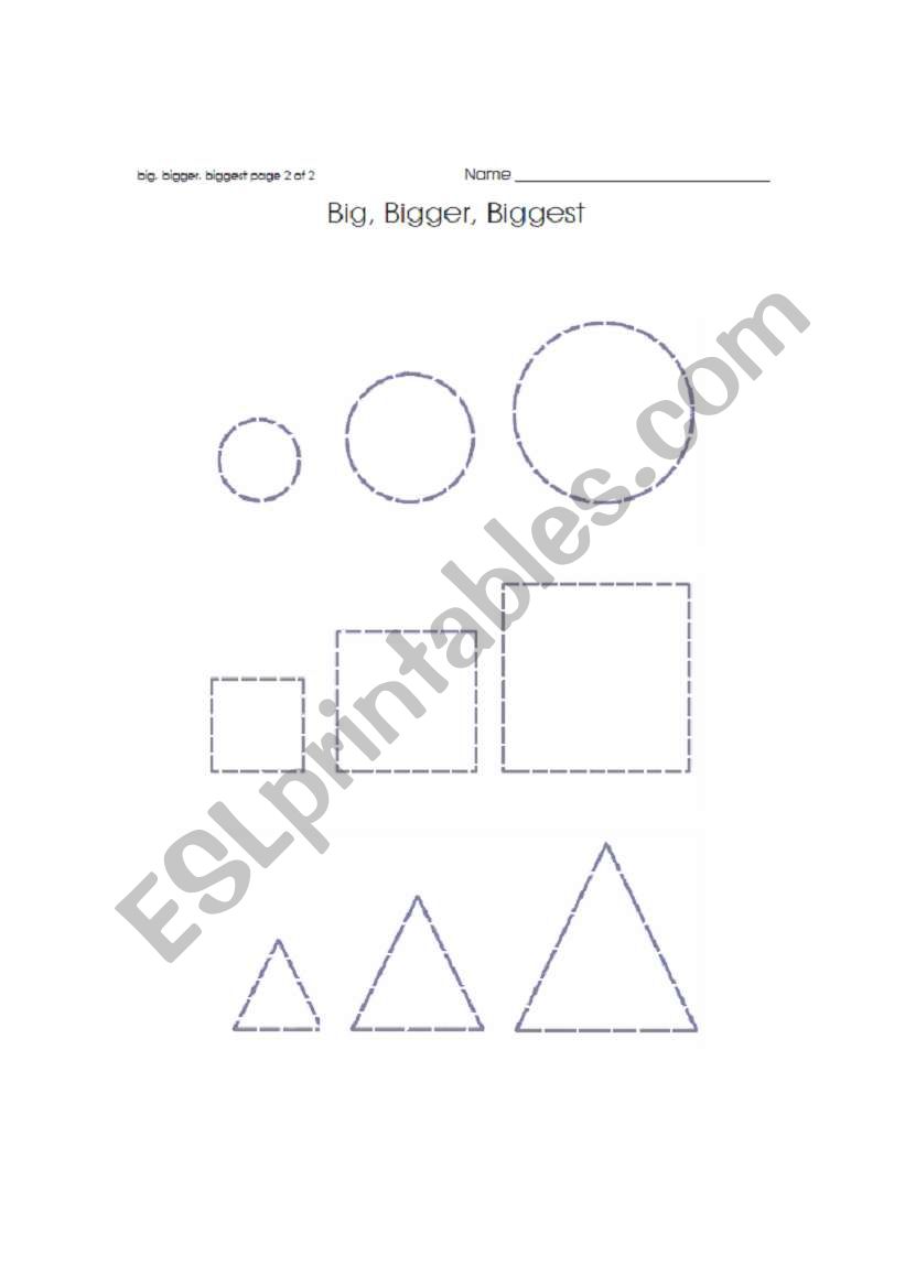 Comparing shape sizes worksheet