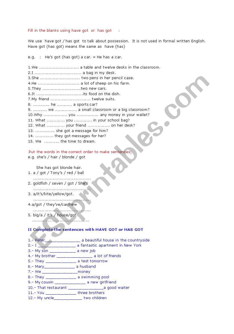 have got has got worksheet