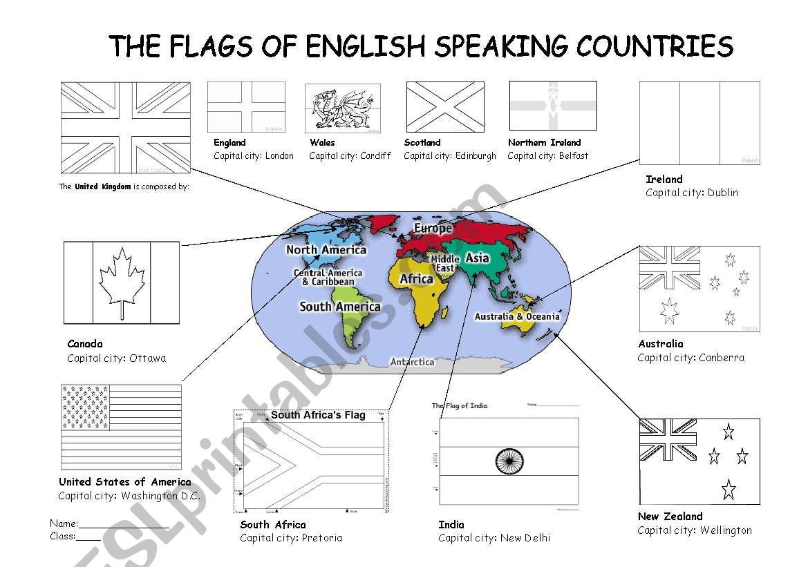 Colouring Flags Of English Speaking Countries ESL Worksheet By 