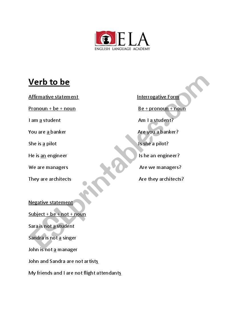 Verb to be  worksheet