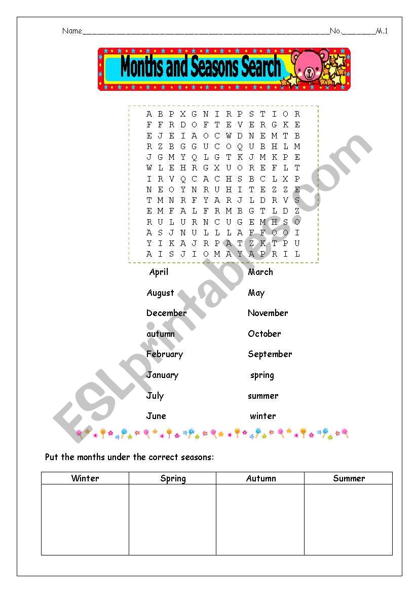 Season & Month worksheet