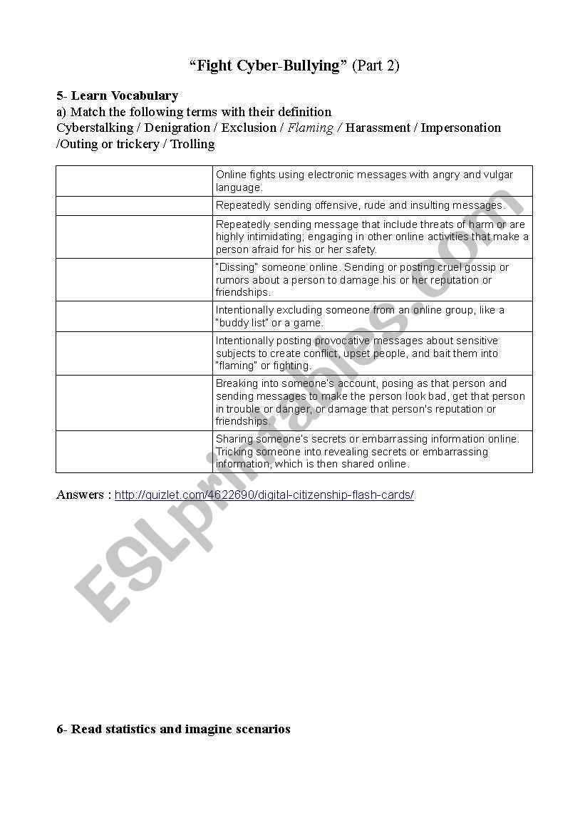 Fight Cyber Bullying (part 2) worksheet