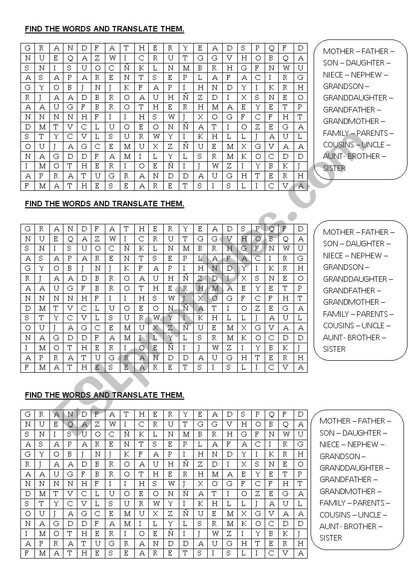 Family and Pronouns worksheet