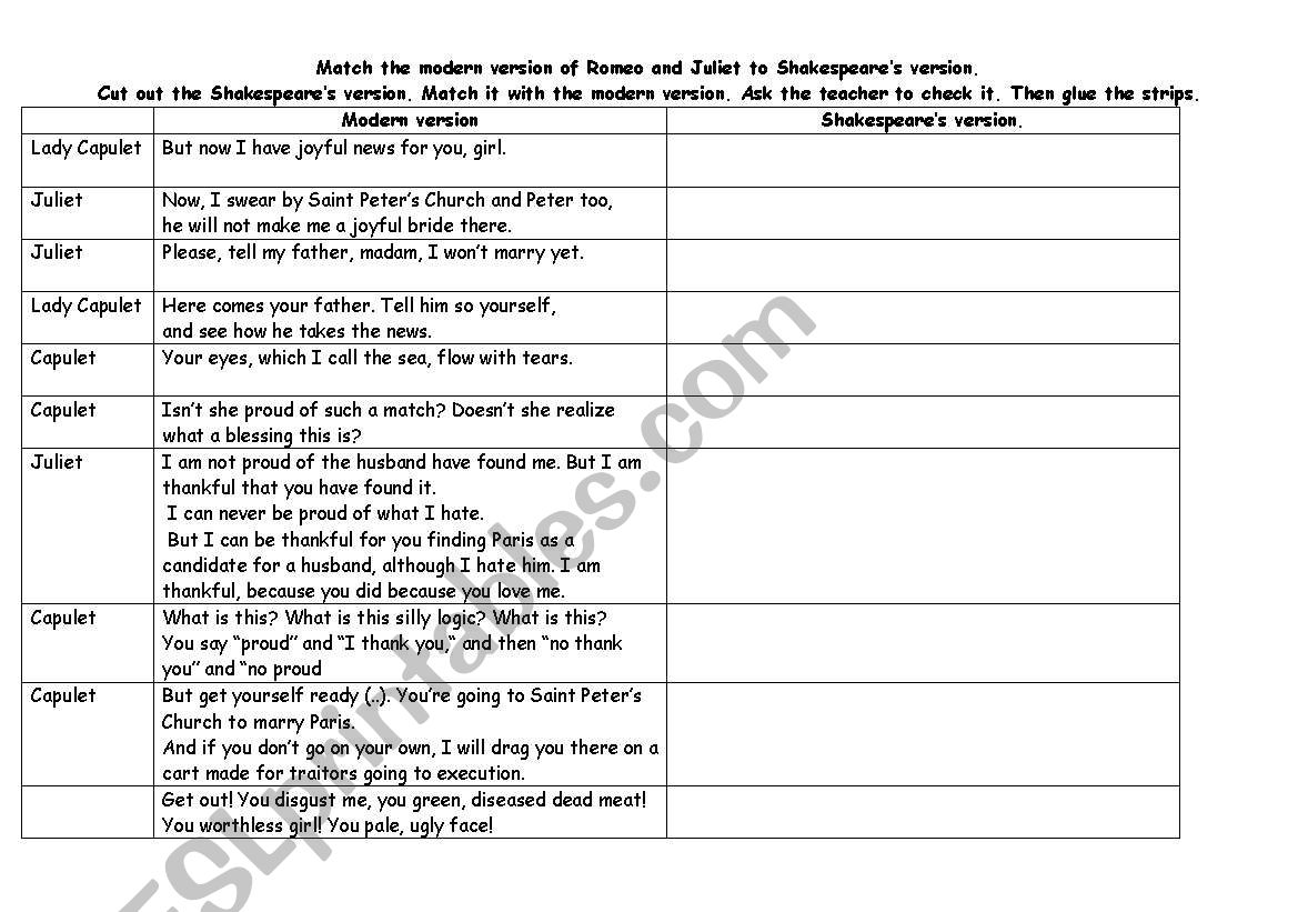 Romeo and Juliet Act 3 Sc5 Match to modern English part 1