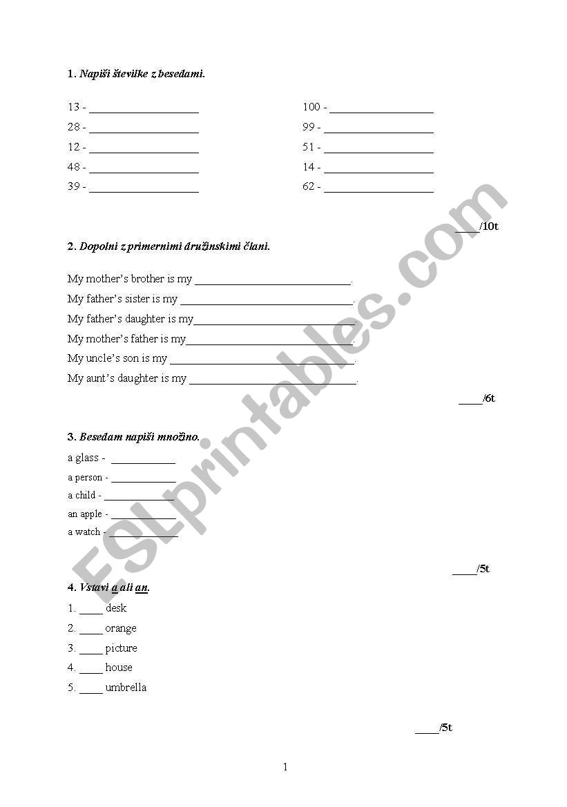 test worksheet