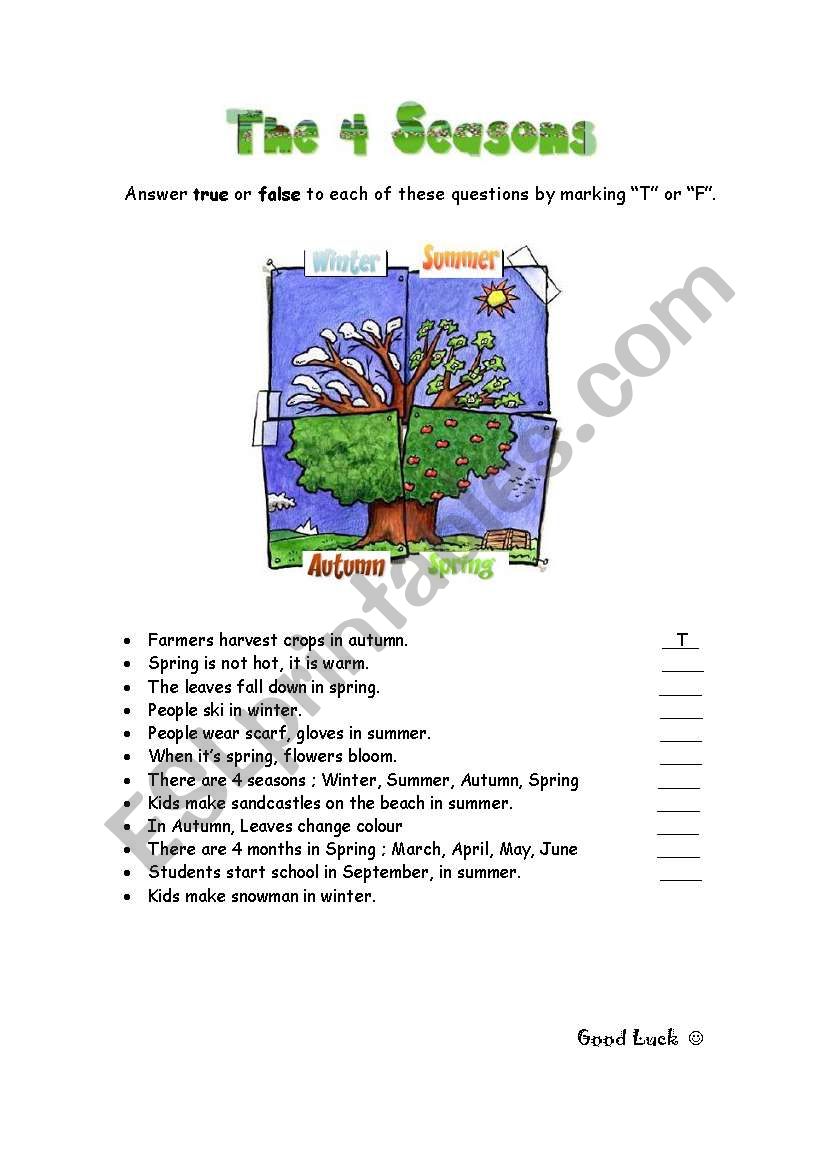 Seasons worksheet