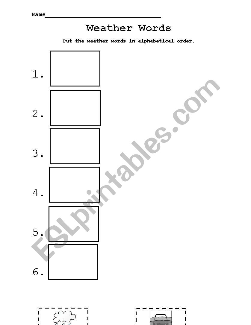 English Worksheets Weather Words ABC Order