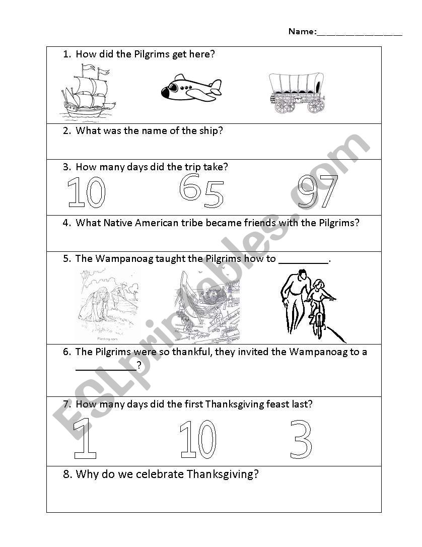 First Thanksgiving worksheet