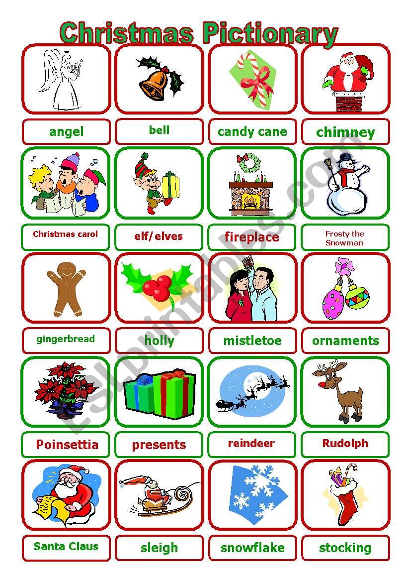 Christmas Pictionary Words Printable Printable Templates