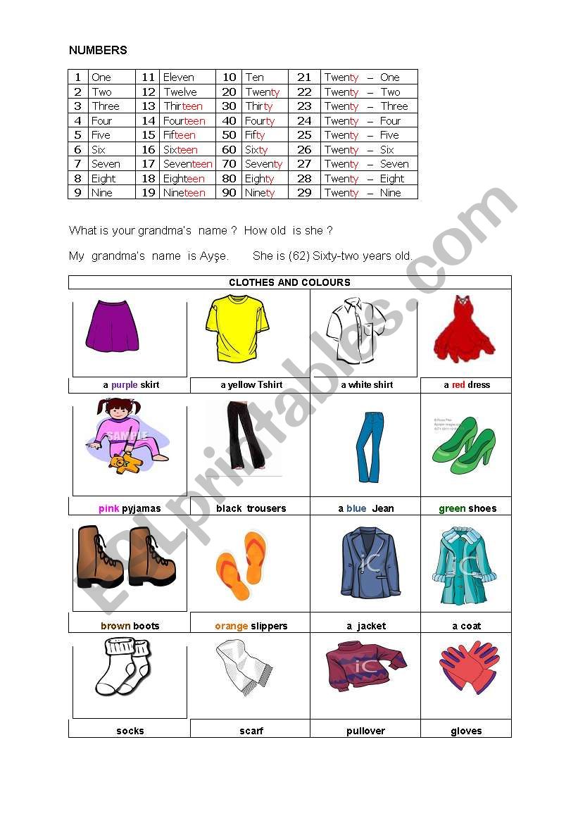 CLOTHES worksheet