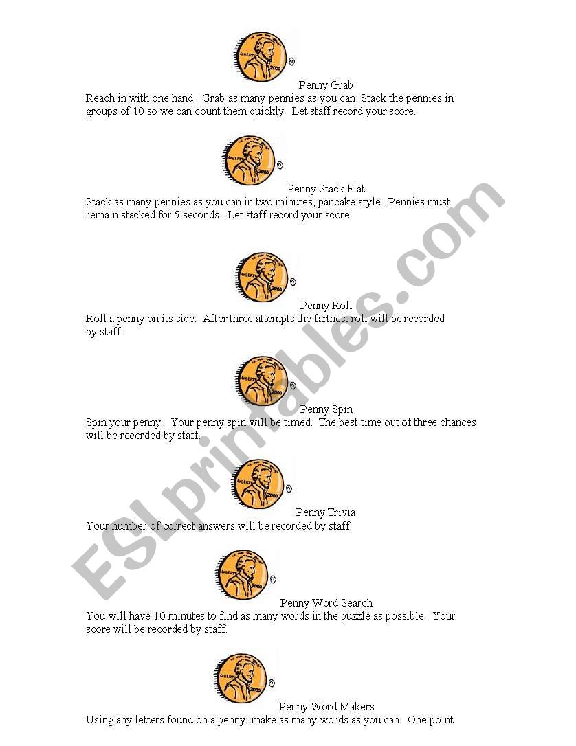 Penny Olympics Lesson Plan worksheet